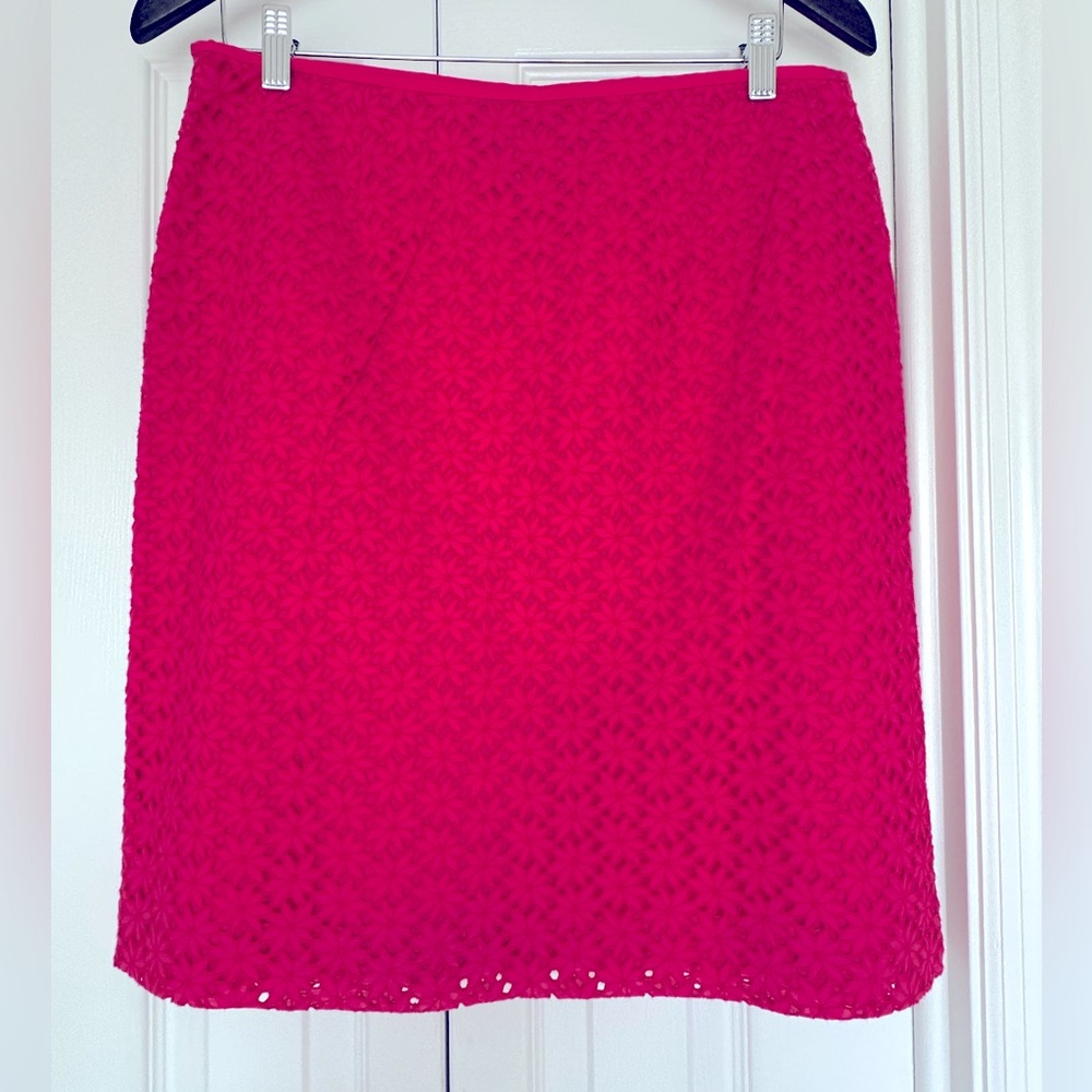 Ann Taylor Petites - Lined,‎ Eyelet Flowered, Bold Pink Color A Line Skirt. 12P